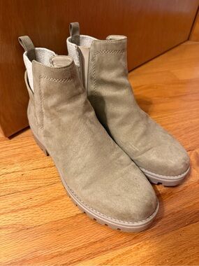 Sincerly Jules Suede Chelsea Booties in Taupe